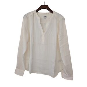 J. Crew Shadow Striped Long Sleeve Popover Placket Blouse Size M Ivory NWT CE534